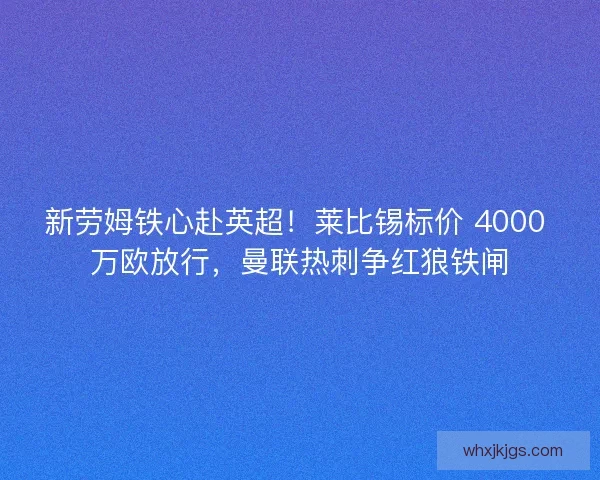 新劳姆铁心赴英超！莱比锡标价 4000 万欧放行，曼联热刺争红狼铁闸