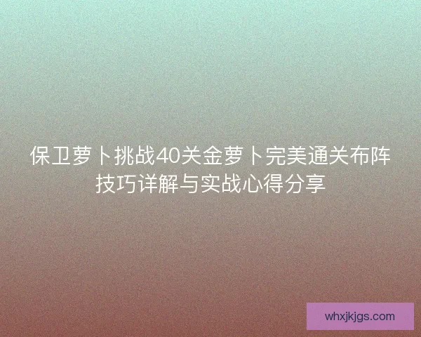 保卫萝卜挑战40关金萝卜完美通关布阵技巧详解与实战心得分享