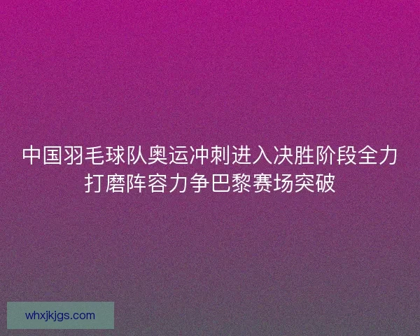 中国羽毛球队奥运冲刺进入决胜阶段全力打磨阵容力争巴黎赛场突破 中国羽毛球队奥运冲刺进入决胜阶段全力打磨阵容力争巴黎赛场突破